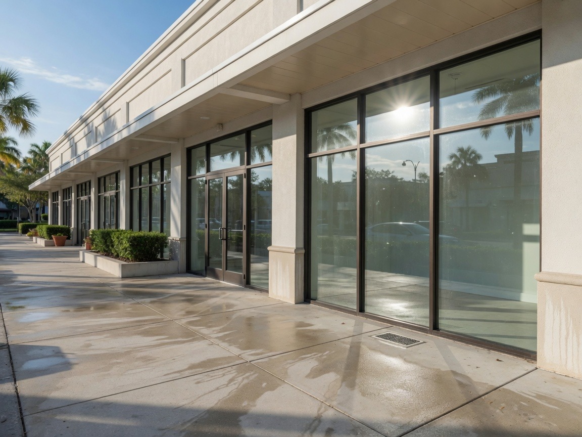 Winter Park retail plaza sidewalk and facade after commercial pressure washing